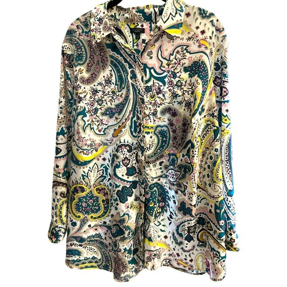 Talbots Women's Plus Sz Paisley Print Button Down Up 2XP Long Adjustable Sleeve - Picture 1 of 5